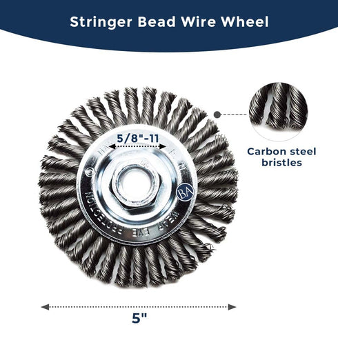 Benchmark Abrasives 4-1/2" x 1/4" Stringer Bead Wire Wheel for Weld Cleaning, 5/8"-11 Thread