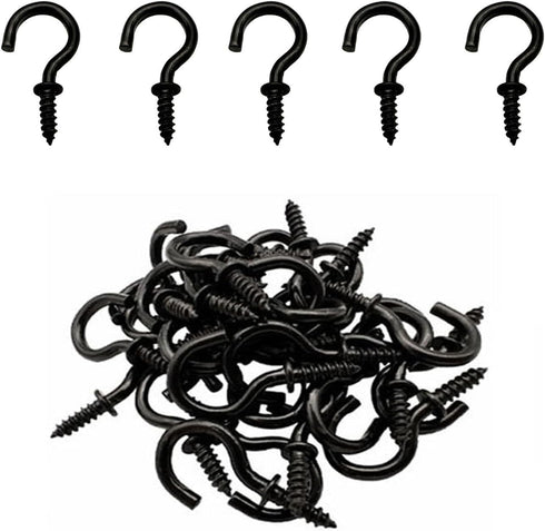 5/8 Inch Small Black Ceiling Hooks, Screw-in Light Hook DIY Jewelry Hooks (60 Pack)
