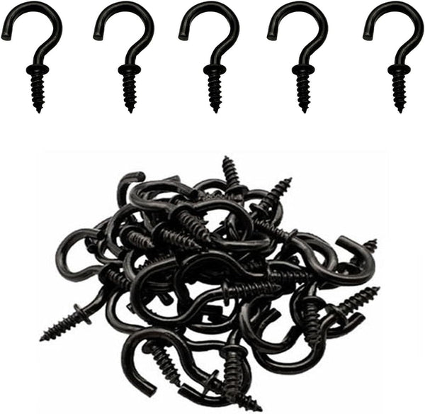 5/8 Inch Small Black Ceiling Hooks, Screw-in Light Hook DIY Jewelry Hooks (60 Pack)