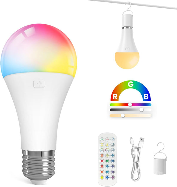 KINDEEP Rechargeable Light Bulbs with Remote: Battery Operated Bulbs with 15 Colors