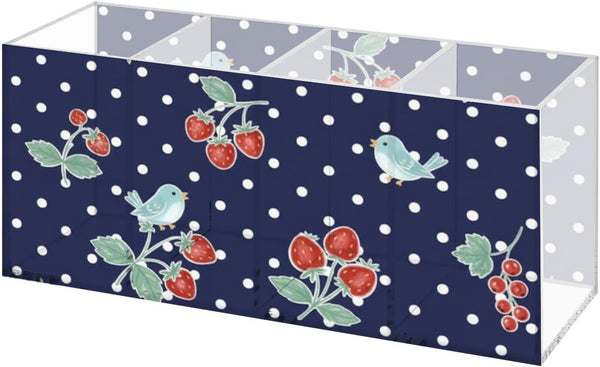 Generic Retro Strawberry Bird White Dots Desk Pen Organizer Acrylic Organizers Hair Brush