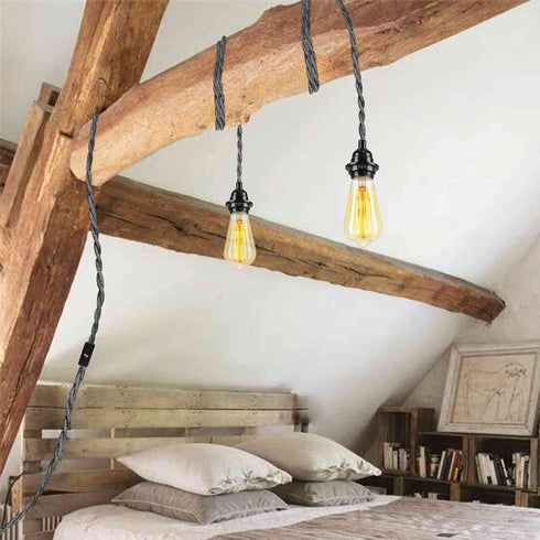 9.84FT E26 Bulb Plug in Hanging Light Fixture with Switch Base Socket, Industrial Pendant Lamp Light Cord with Twisted