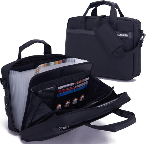 BARDOLPH Portable Nylon File Folder, 11.6in x 8.2in, Black, Lightweight, Large Capacity, 3-Digit Combination Lock