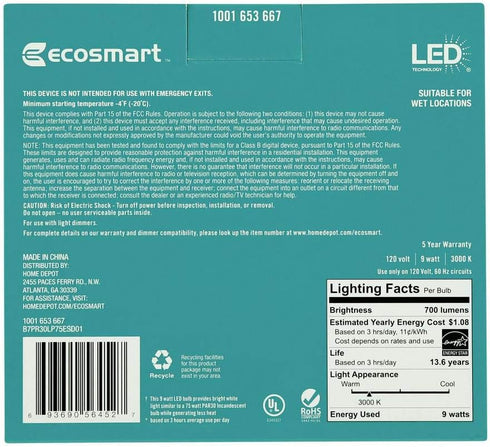 EcoSmart 75-Watt Equivalent PAR30 Dimmable Energy Star Flood LED Light Bulb Bright White (2-Pack) by EcoSmart