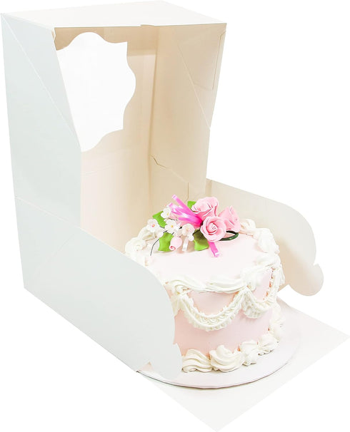 8 8 5 Inches, 10 Count Global Sugar Art Auto-Popup Deep Square Cake Box with Window, White x x