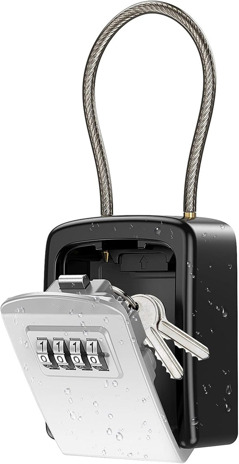 KeeKit Key Lock Box - Safe Lock Box for Keys with Removable Chain, Waterproof 4 Digit Combination Key Storage, 5 Key