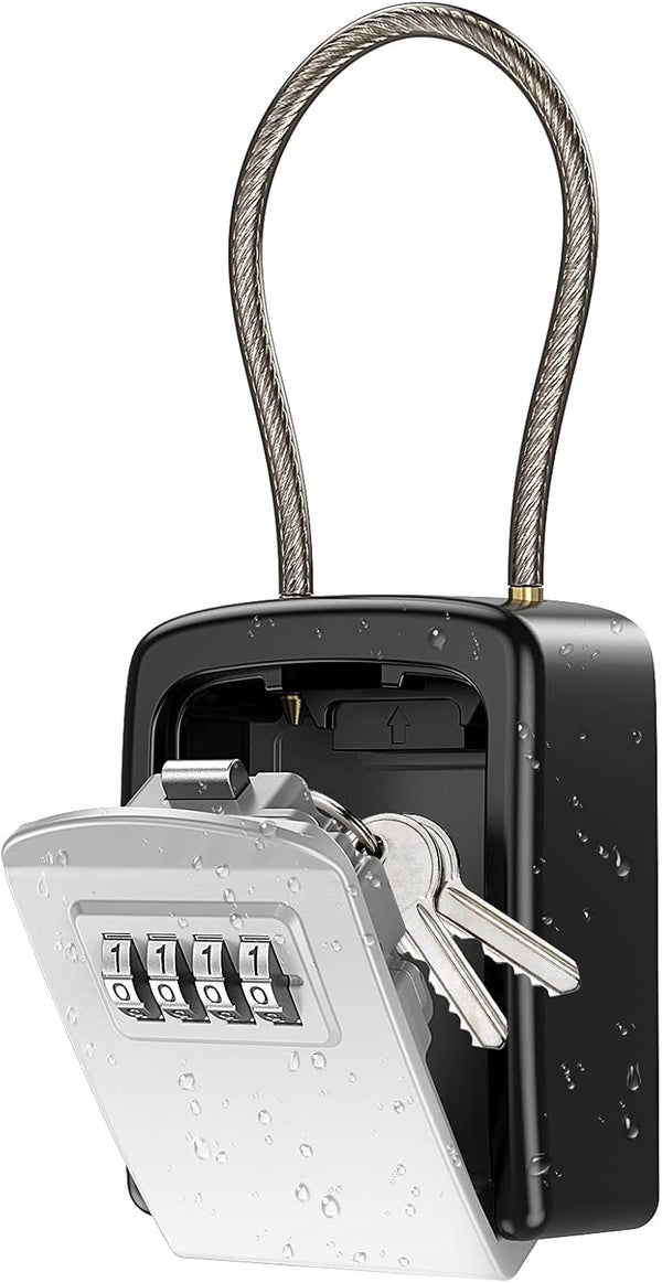 KeeKit Key Lock Box - Safe Lock Box for Keys with Removable Chain, Waterproof 4 Digit Combination Key Storage, 5 Key
