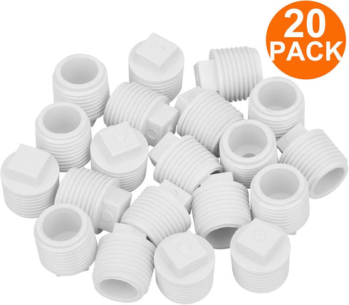 20Pack 1/2 Inch PVC Male Threaded Pipe End Cap, SCH40 PVC NPT Male Plug for Plumbing Water Line