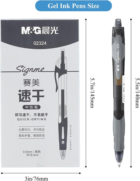 M&G Gel Pens Set, 0.5mm Black Ink Medium Point, 30 PCS Gel Ink Retractable Rollerball Pens for Writing