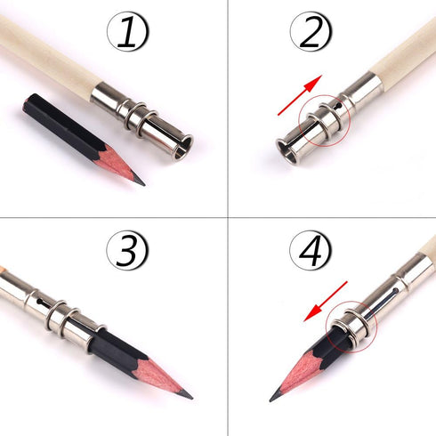GTHER 5PCS Wooden Pencil Extender, Adjustable Lengthener Holder with Aluminum Handle for Colored Pencils & Crayons
