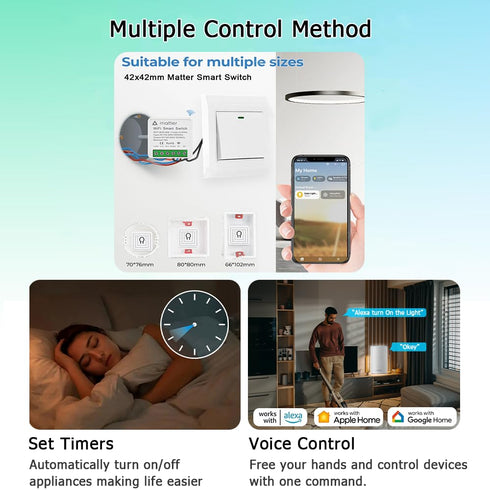 Matter Smart Switch, 16A Mini WiFi Relay Module, DIY Wireless Light Switch, Timer & Schedule, Compatible with Home
