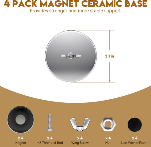 SANGIFT 4 Pack M6 Magnetic Flag Holder, Strong Round Base Magnet, Chrome Steel Housing Magnetic Flag Mount for Truck
