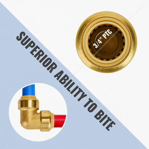 SUNGATOR 3/4-Inch PEX Elbow, Push Fit 90-Degree Plumbing Fitting with Disconnect Clip, 2-Pack, No Lead Brass