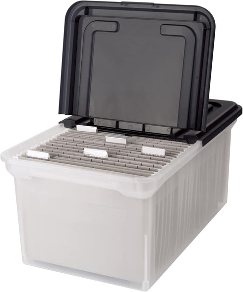 Office Depot Stackable File Tote Box, Black/Clear, Letter Size, 14 1/4in. x 23 3/8in. x 10 7/8in.