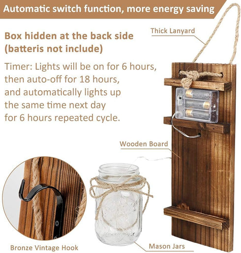 Set OurWarm Sunflower Wall Sconces of Two, Mason Jar Sconces Farmhouse Wall Decor Comes with Remote Control and Warm
