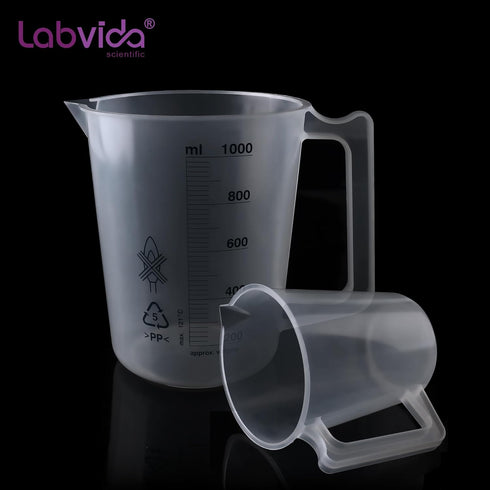 2PCS Plastic Beakers with Handle, 1000ml Measuring Cup with Blue Scale Line for Science Activities and Household Use