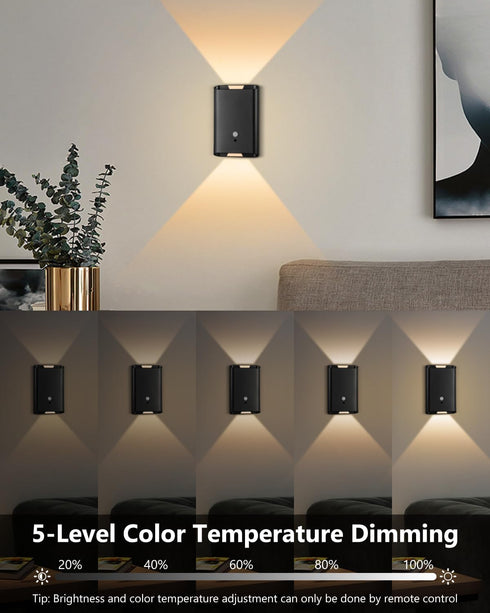 Set 2 5000mAh 3 Rechargeable Motion Sensor Wall Sconce of Wireless Battery Operated Wall Light Indoor, Colors Up/Down