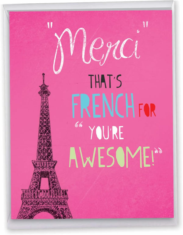 NobleWorks Thank You Card with Envelope (XL 8.25 x 9.75 Inch), Floral Paris, All Occasion Notecard