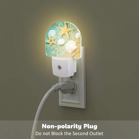 sndheke Summer in,0.5w Starfish and Seashell Night Light Plug into Wall, Beach Ocean Waves Dusk to Dawn Night Light