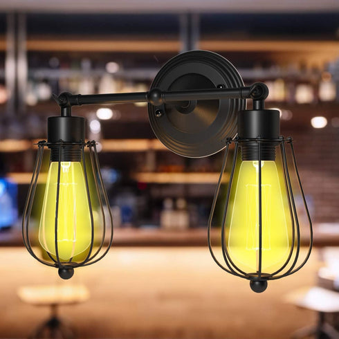 Bulb (2-Light) Tangkula Wall Sconce Wall Light Fixture Black Metal Industrial Vintage Rustic Retro Style Indoor Outdoor