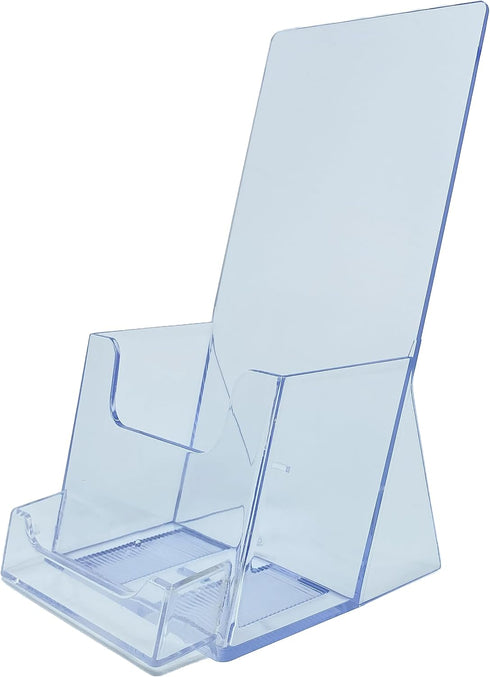 YOUNI (2 Pack) 4" Wide Tri-Fold Brochure with Business Card Holder - Clear Acrylic Counter-top Organizer