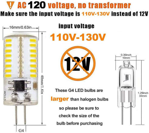 110V- 130V G4 LED Bulb Dimmable Cool White 6000K (Not Low Voltage 12V) 3W 20W 30W Halogen Equivalent Bi-Pin Base Lamp (Pack of 10) by ZHENMING