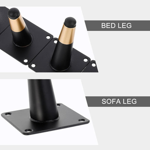 4pcs 10cm Luxshiny Adjustable Metal Sofa Legs with Black and Gold Electroplated Finish, Angled Furniture Support Feet