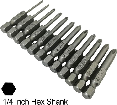 Phillips Cross Screwdriver Bits, 12Pcs 1/4 Hex Shank Magnetic Set, Electric Screwdriver Power Tools