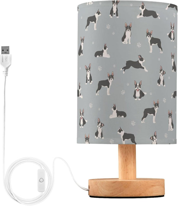 YYZZH Table Lamp Boston Terrier Dog Do Yoga Nightstand Lamp with Wood Base