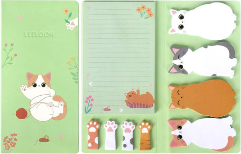 LeeLoon Cat Sticky Notes Set, 360 Sheets Cute Cartoon Animal Cat Self-Stick Notes