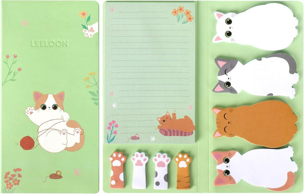 LeeLoon Cat Sticky Notes Set, 360 Sheets Cute Cartoon Animal Cat Self-Stick Notes