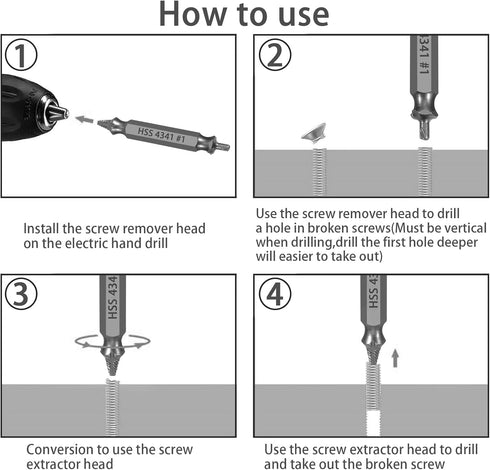 Niudai 5-Piece Set, 0-4, HSS Screw Extractor Professional Grade Drill Bit Kit for Damaged Screws, Grey Industrial