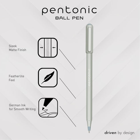 Pentonic Ballpoint Pens, 10 Count, Frosted Pale Gray Barrel with Black Ink, 0.7 mm Fine Point, Smooth Writing For Journaling & Note Taking (PEN13086) by Pentonic
