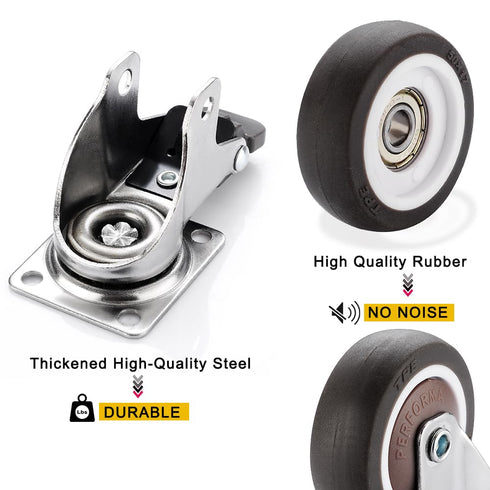 8Pcs 1.5 Inch (4 4 Low Profile Swivel Casters Wheels, Small Heavy Duty Rubber Rolling Wheels with Lock Metal Plate