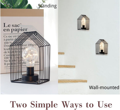 Set 2 7''H 6-Hour Bulb JHY DESIGN of Battery Operated Wall Sconce Metal Wall Mount Lamp with Timer and Fairy Lights