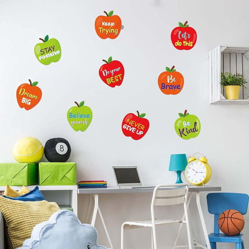 BeYumi 45 Pcs Apples Positive Sayings Accents Cutouts for Classroom Bulletin Board Decoration, Motivational Quotes