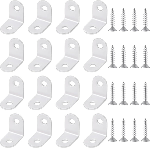 Trinkrittey 20 Pcs Small Right Angle Bracket White Corner Brace L Shape Shelf