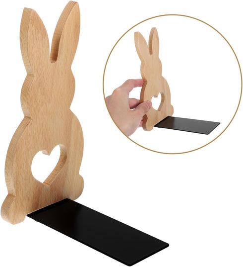 TEHAUX Charming Rabbit Bookends for Desk Organization Adorable Bunny Design for Home Offices and Shelves Beech Material