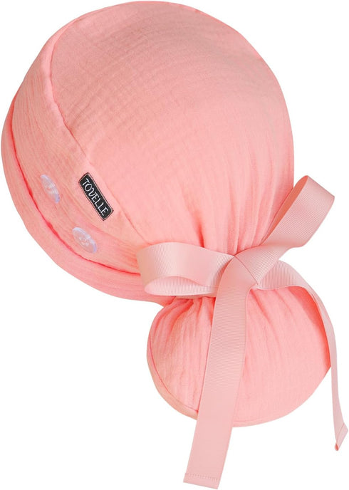 Ponytail Scrub Cap for Women Solid Coral Pink Surgical Cap with Buttons,
