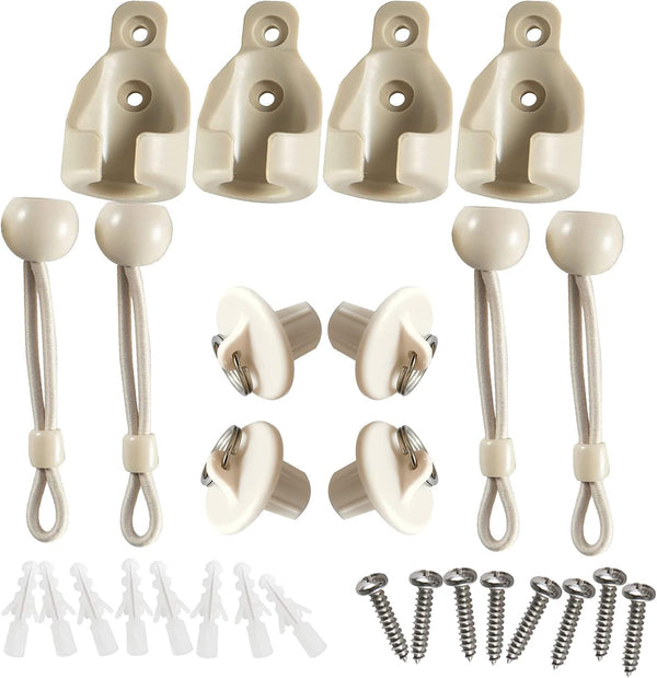 New Bungee Kit + End Caps, Universal Replacement Mounting Brackets for Outdoor/Indoor Roller Up Blinds (Beige, 2-Pack)