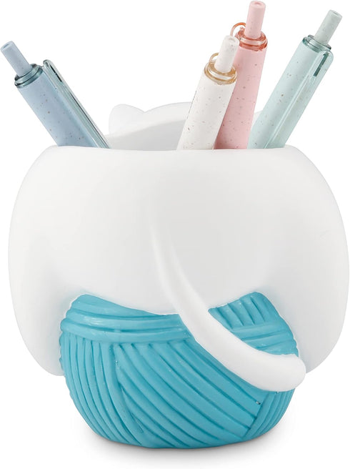 Chapman and Grand Relaxing Kitty Cat Pen Holder (White/Turquoise), Patent Pending Design