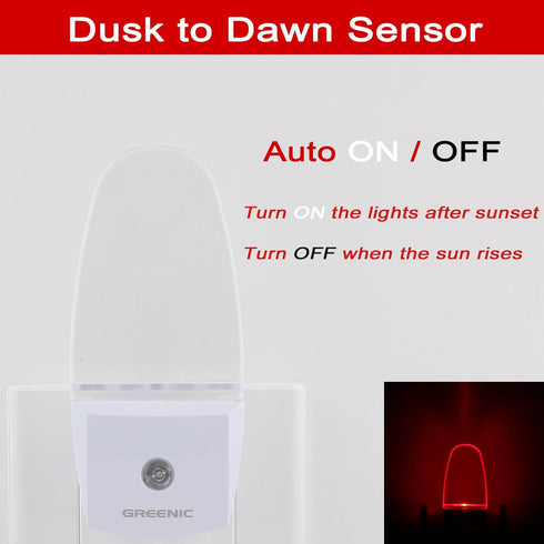 2 Pack GREENIC Red Plug in LED Night Light Dusk to Dawn Sensor for Bedroom, Bathroom, Kitchen, Hallway