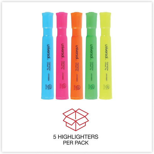 Universal 08860 Desk Highlighter, Chisel Tip, Fluorescent Colors, 5/Set