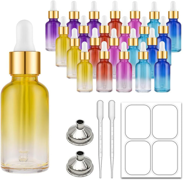 2 oz Glass Dropper Bottles with Golden Top Cap, 24 Pack Tincture Bottle with Labels and Funnel for Essential Oils