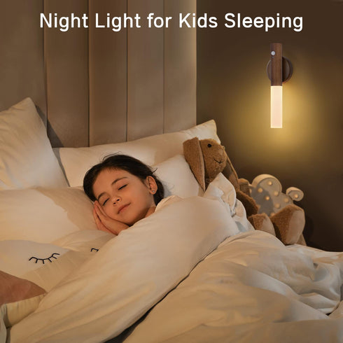 Montford Battery Operated Wall Sconces, Wooden Motion Sensor Night Light Rechargeable Wall Sconce, LED Magnetic Battery