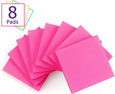 Sticky Notes 3x3, Bright Colors Self-Stick Notes, 8 Pads, 80 Sheets/Pad (Rose Red)