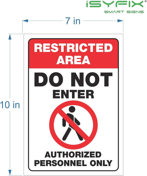iSYFIX Restricted Area Signs Stickers, 2 Pack, 7x10 Inch, Premium Self-Adhesive Vinyl for Indoor & Outdoor