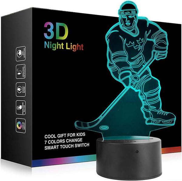 Ticent Hockey Player Night Light, Hockey 3D Lamp Lighting Lights for Kids