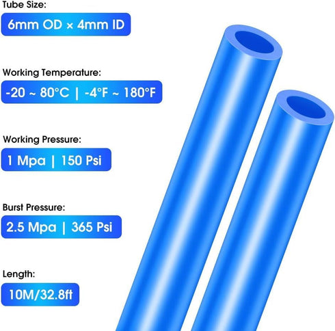 TAILONZ PNEUMATIC Blue 6mm OD 4mm ID Polyurethane PU Air Hose Pipe Tube Kit 16 Meter 50ft by TAILONZ PNEUMATIC