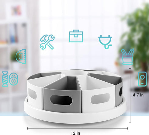 MeCids 360 Rotating Storage Organizer Desk Caddy - 12” Lazy Susan Style with Removable Bins for Home Office Supplies